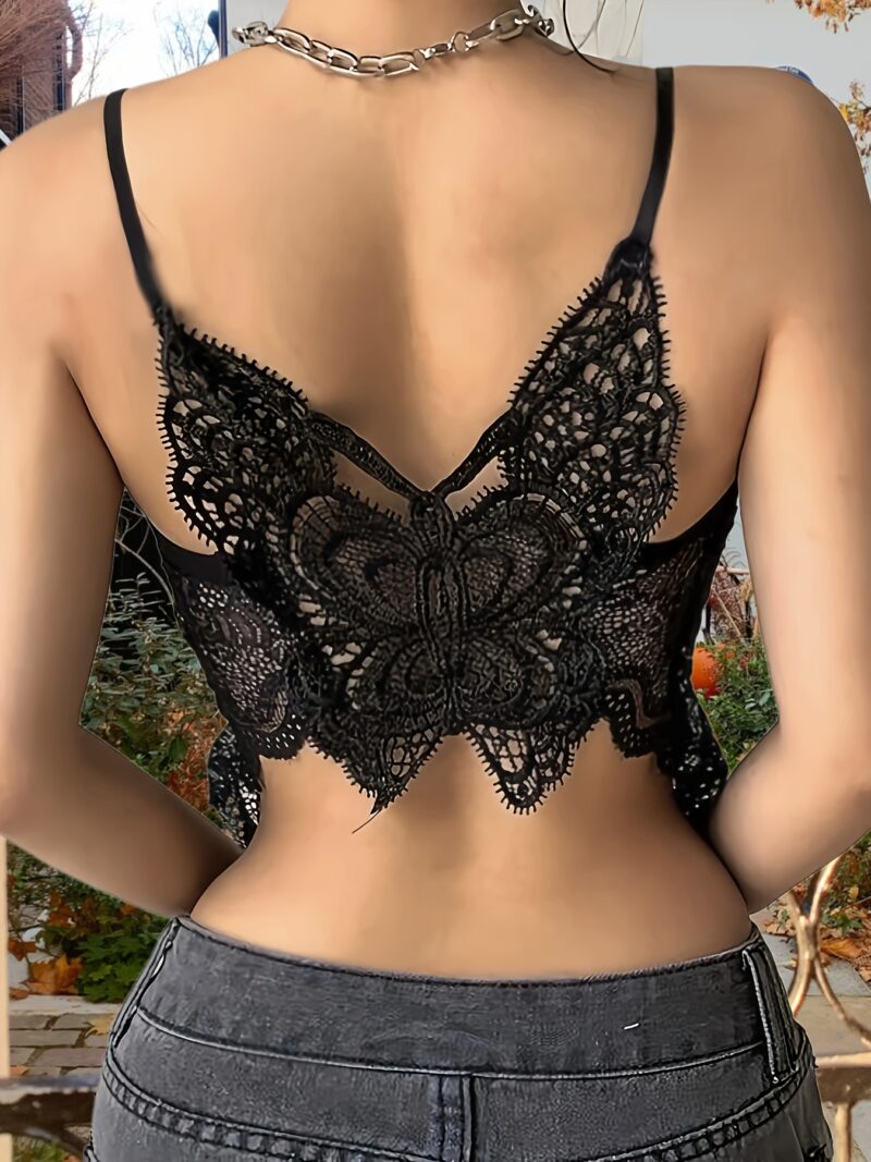 Summer Women's Lace Cami Top, Butterfly Pattern Spaghetti Strap Top For - Image 3