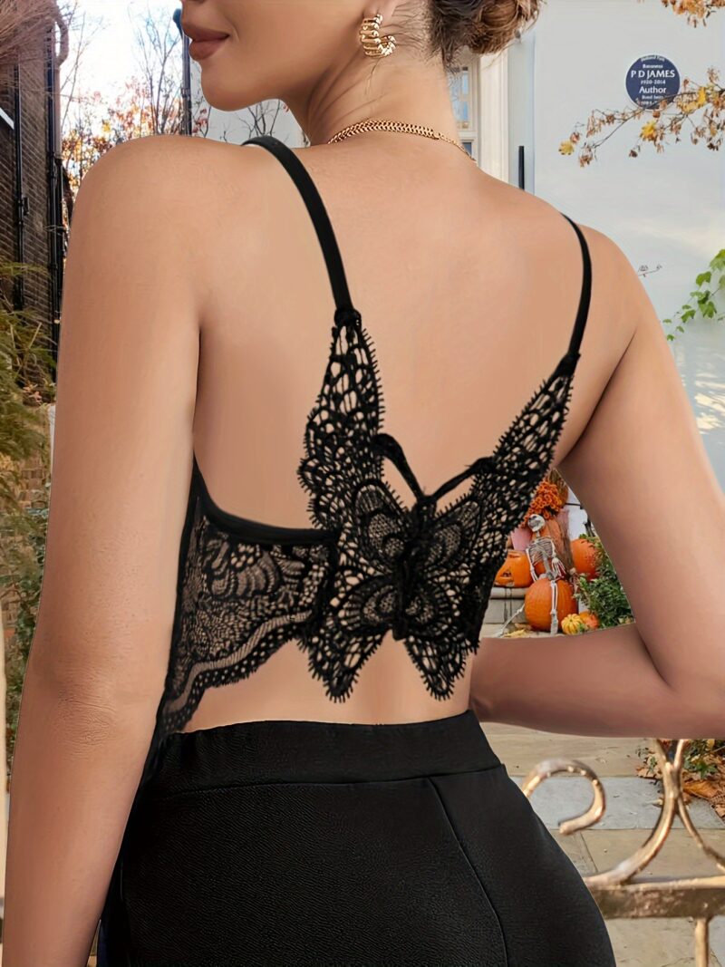 Summer Women's Lace Cami Top, Butterfly Pattern Spaghetti Strap Top For