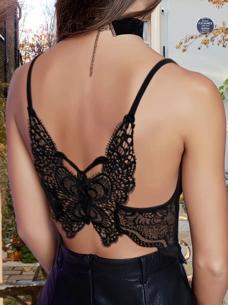 Summer Women's Lace Cami Top, Butterfly Pattern Spaghetti Strap Top For - Image 2