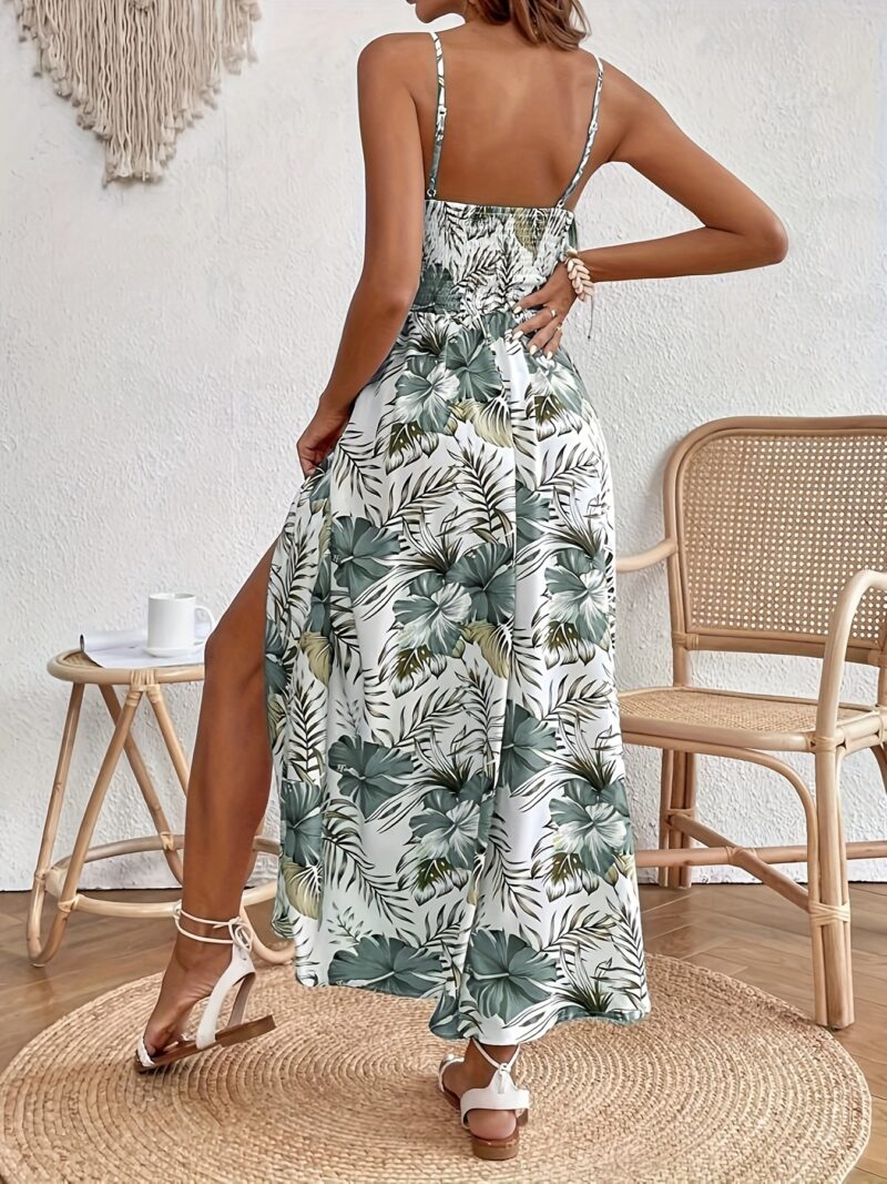 Womens Spring/Summer Chic Maxi Dress - Adjustable Spaghetti Straps, Floral Print, Elegant High Slit - Versatile Day-to-Night Wear - Image 5
