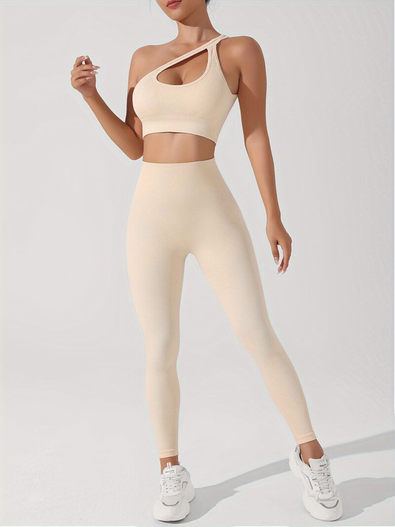 Women's 2pcs Yoga Set: Sexy One-Shoulder Sports Bra & High-Waist Butt Lifting Leggings - Stretchy, Non-See-Through Activewear - Image 2
