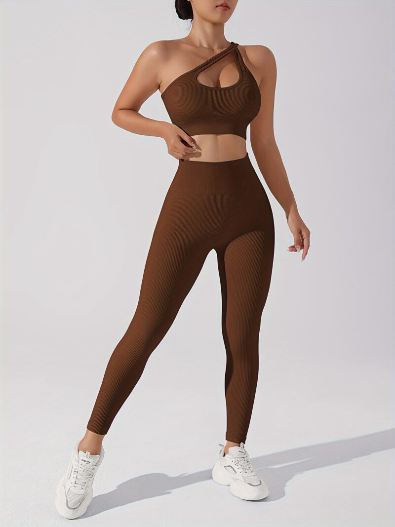 Women's 2pcs Yoga Set: Sexy One-Shoulder Sports Bra & High-Waist Butt Lifting Leggings - Stretchy, Non-See-Through Activewear