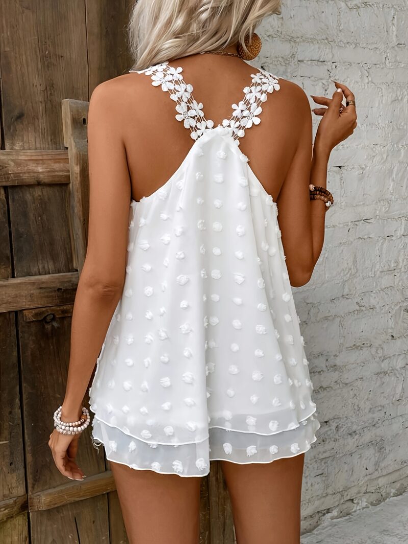 Machine Washable Polyester Elegant French-Inspired Sleeveless V-Neck Top with Lace Detail - Perfect for Spring/Summer/Fall - Image 6