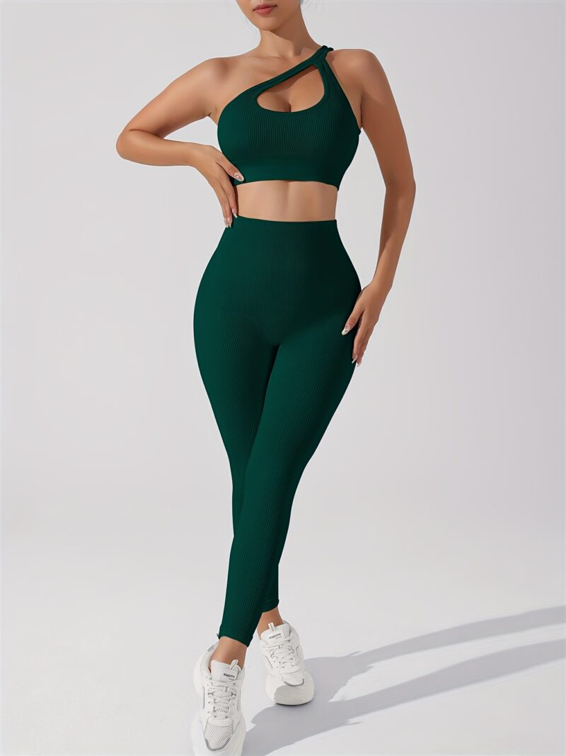 Women's 2pcs Yoga Set: Sexy One-Shoulder Sports Bra & High-Waist Butt Lifting Leggings - Stretchy, Non-See-Through Activewear - Image 11