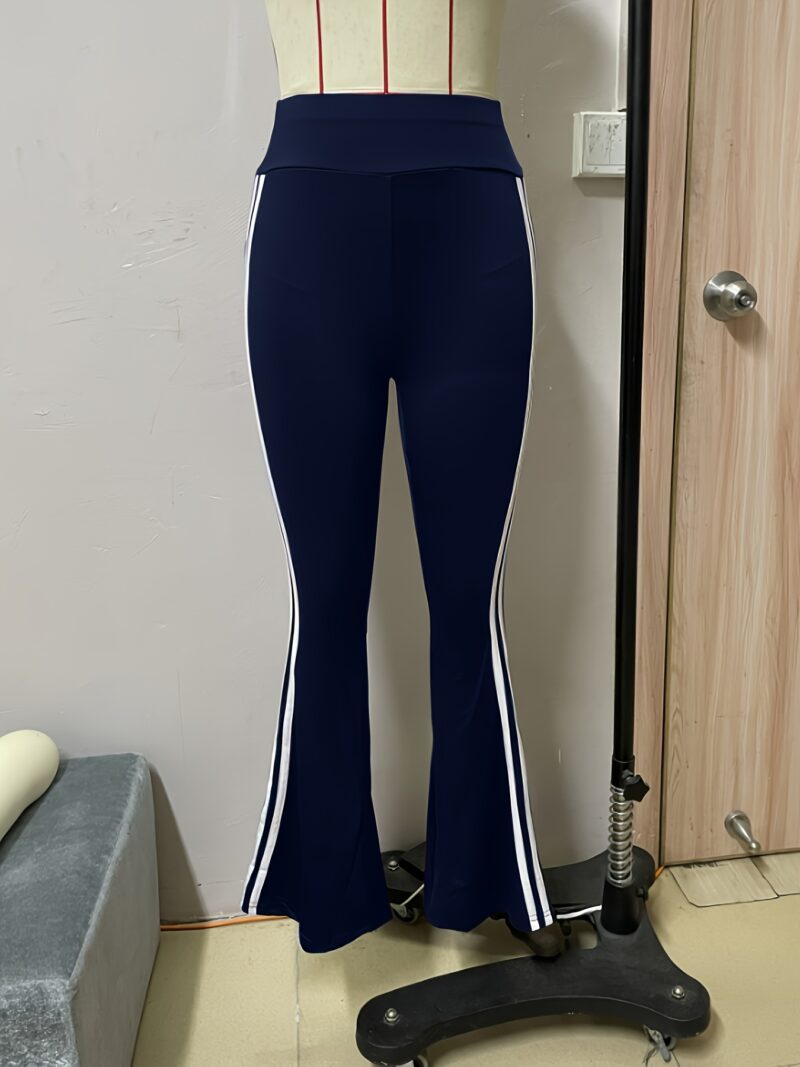 [Color-Blocked Pants] Color-Blocked Striped Casual Flared Pants for Women | Perfect for Active Sports - Image 3