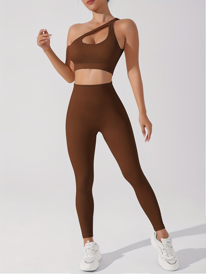 Women's 2pcs Yoga Set: Sexy One-Shoulder Sports Bra & High-Waist Butt Lifting Leggings - Stretchy, Non-See-Through Activewear - Image 4