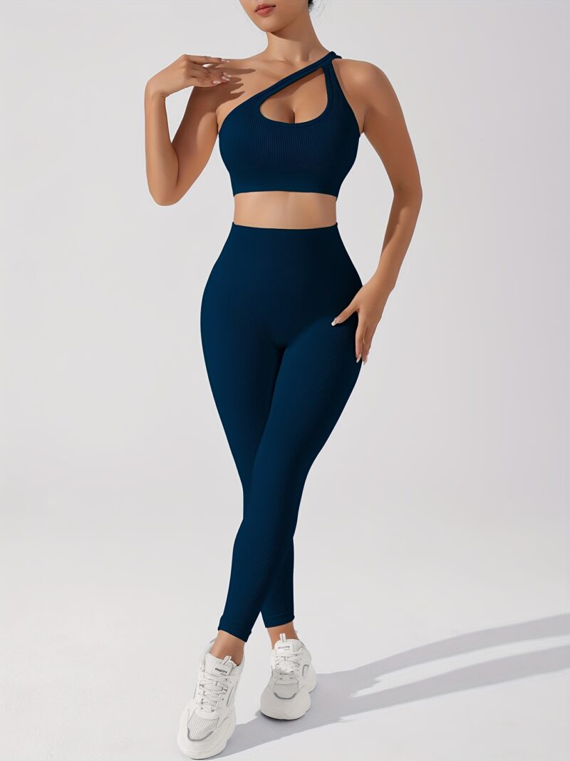 Women's 2pcs Yoga Set: Sexy One-Shoulder Sports Bra & High-Waist Butt Lifting Leggings - Stretchy, Non-See-Through Activewear - Image 8
